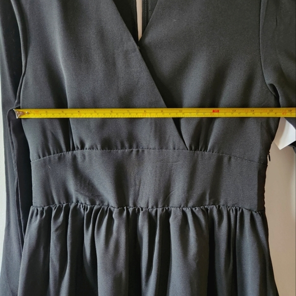 Black Size L Midi A-Line Dress with Waist Band V Neck Zipper Closure- BNWT - Picture 11 of 15